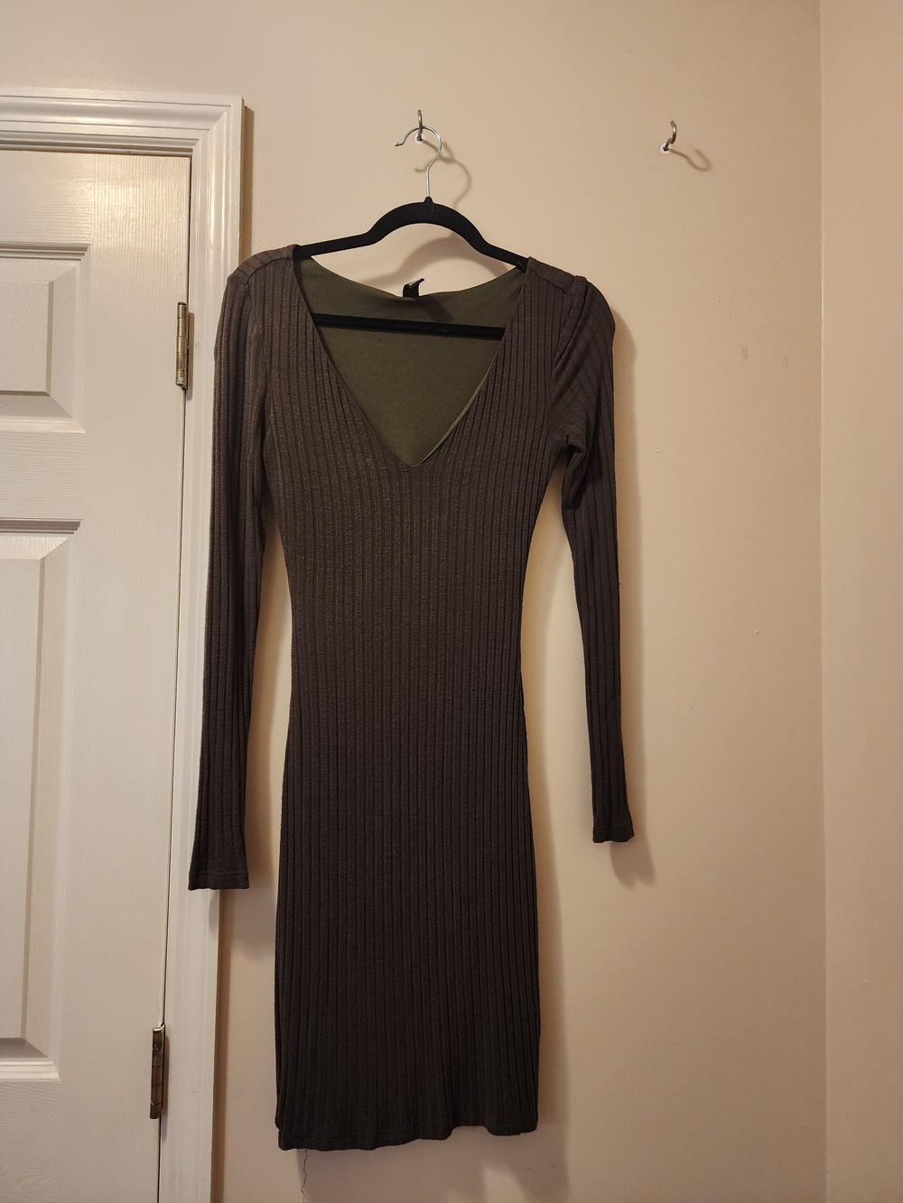 Windsor Ribbed Long Sleeve Bodycon Dress - Olive & Charcoal